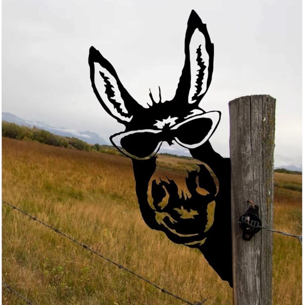 NWOB Metal Donkey Silhouette wearing Sunglasses Outdoor Decor Farm Garden